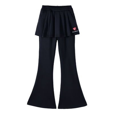 BarryBanny女童假两件夹绒裤子2025新款秋冬中大童百搭保暖喇叭裤