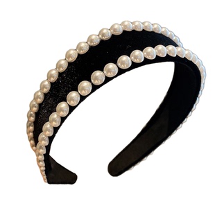 法式复古黑色丝绒珍珠发箍女高级感小众气质宽边压发头箍新款发饰