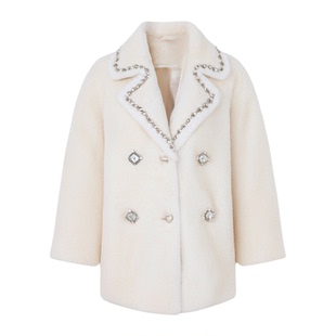 EVAOUXIU气质高级感羊毛大衣女粉色千金风加厚保暖年轻款毛毛外套