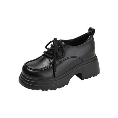 黑色系带小皮鞋女内增高8.5cm