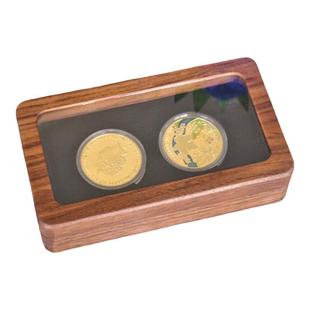 实木倒圆角双币黑胡桃收藏木盒纪念币徽章PIN袁大头古钱币木礼盒