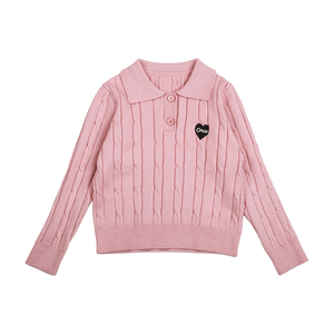依依妈春秋女童时髦休闲爱心POLO针织衫儿童宝宝韩版短款翻领毛衣