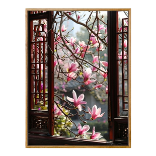 耦园玉兰花窗 佳彩天颜数字油画diy手工填充色丙烯画油彩画装饰画