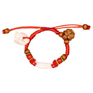 普陀山防宝宝惊吓手链儿童婴儿护身符本命年红绳朱砂桃木黑狗牙