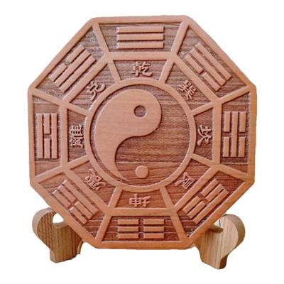 桃木雕刻太极八卦九宫八卦镜凸镜家居门口挂件桃木八卦镜挂件摆件