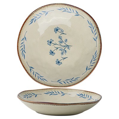 巷子尾〖精致漂亮餐盘〗9英寸不规则深盘陶瓷早餐沙拉盘复古菜碗