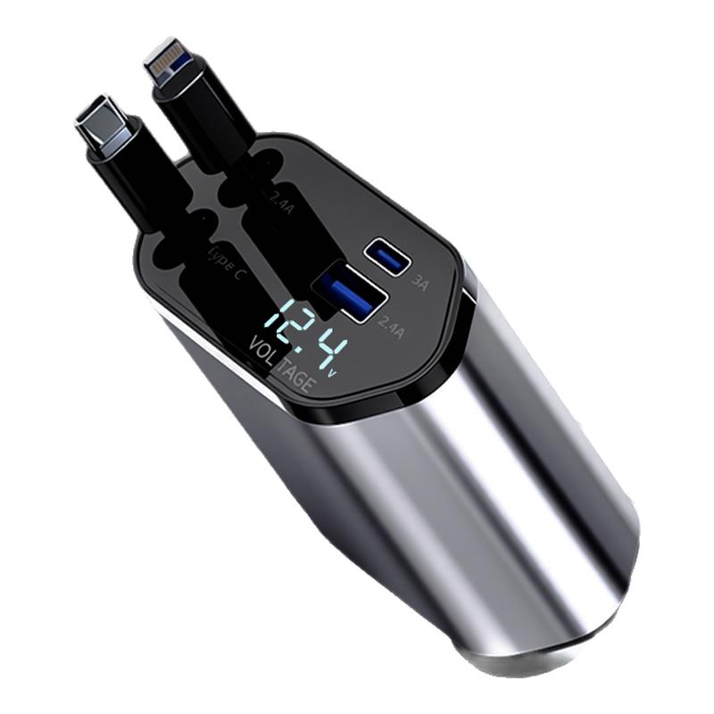 车载充电器120W超级快充手机用PD口usb伸缩线汽车点烟器转换插头