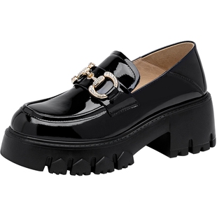 沙驰女鞋2025年春季新款牛皮单鞋女超轻厚底增高JK乐福鞋小皮鞋