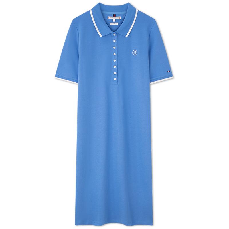 Tommy春夏女装莱赛尔微弹气质休闲镶边八粒扣修身显瘦POLO连衣裙