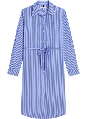 Tommy女纯棉府绸条纹收腰衬衫裙