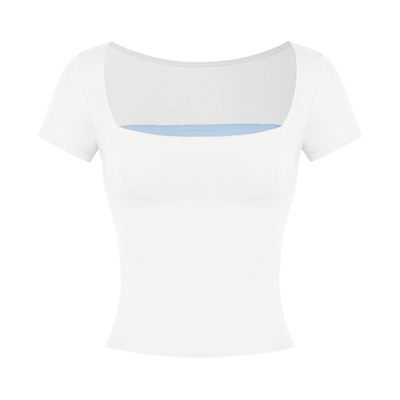 ITSNIKAR 欧美拼接假两件设计感短袖T恤女圆领上衣