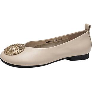 沙驰平底鞋单鞋女春秋款真皮浅口鞋搭裙晚晚风温柔鞋羊皮大头鞋女