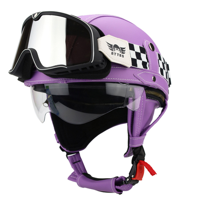 高颜值头盔摩托车女不压头发冬3c认证四季通用防晒电动车复古半盔