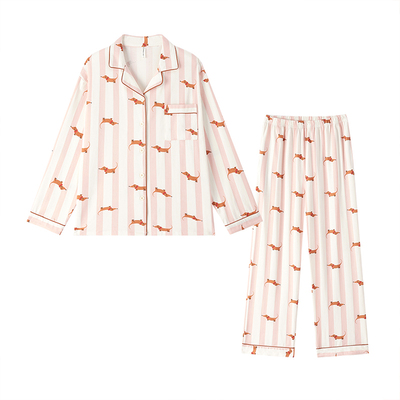 BE女纯棉条纹睡衣春夏卡通小狗