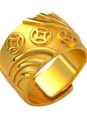 新款古法锡金錾刻吉言戒指