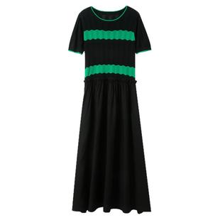 ibudu2025夏季新款假两件连衣裙针织拼接收腰大摆A字长裙女