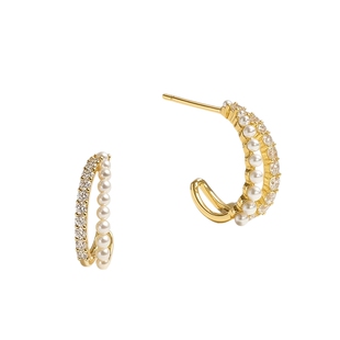 AJIDOU阿吉豆耳钉女S925银金色珍珠耳环巴洛克风耳饰轻奢小众耳钉