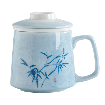 叁旬手绘青花竹影泡茶马克杯
