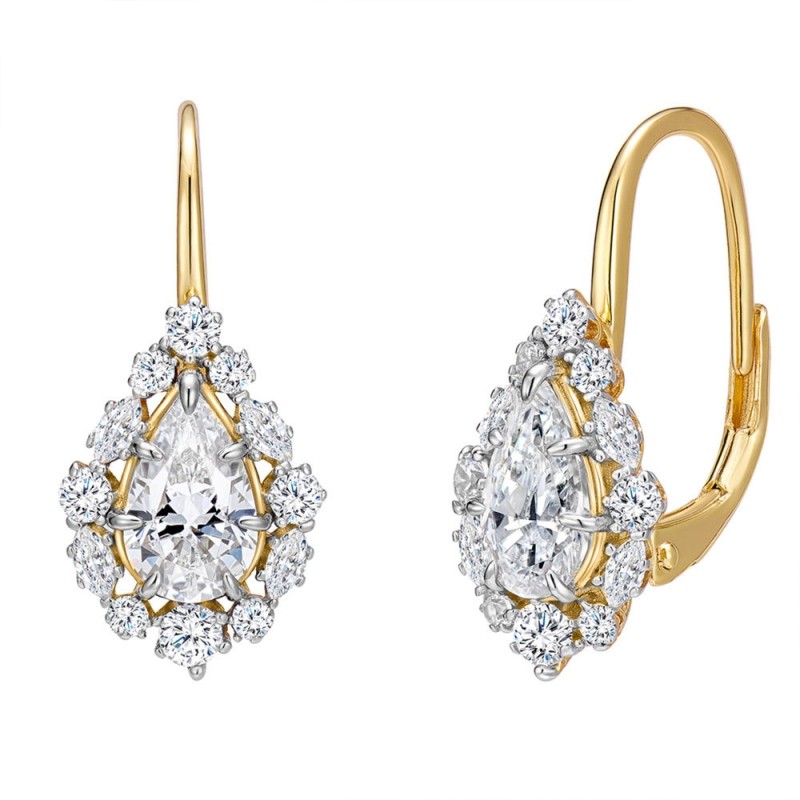 复古1克拉水滴形锦簇镶钻耳环耳扣女925银百搭高级感精致显脸小