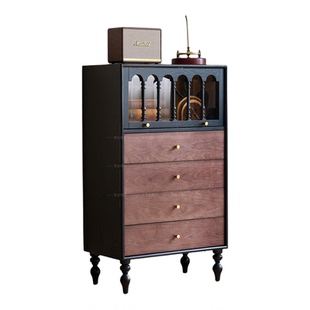 实木斗柜客厅靠墙储物柜卧室收纳柜复古法式中古风抽屉储物柜子