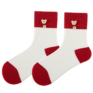 本命年红色袜子女秋冬纯棉可爱中筒袜结婚2026马年新款长袜礼盒装