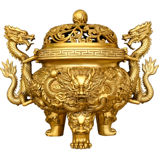 九龙三足铜香炉室内上香家用供奉供佛财神爷香薰炉铜香炉大号