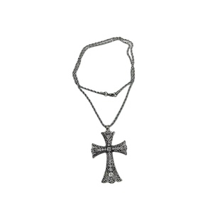 atmshop哥特辣妹复古做旧闪闪镂空精致十字架叠戴长款项链毛衣链
