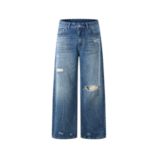 PUBLIC RADIO DESTROYED BAGGY DENIM 做旧破坏感宽松水洗丹宁裤