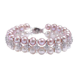 珍世缘(珠宝)白紫双色银珍珠手链明星同款百搭高贵送女友闺蜜