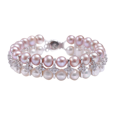 白紫双色珍珠手链珍世缘珠宝