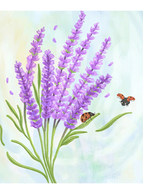 无框画fifteenfeb紫色薰衣草可爱瓢虫清新治愈卧室客厅装饰画挂画