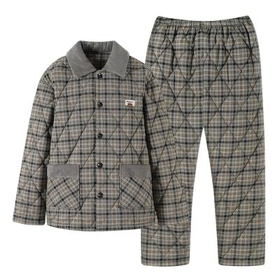 睡衣男士秋冬梭织夹棉长袖家居服