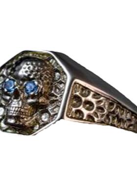 14K金骷髅图章六角形男士戒指