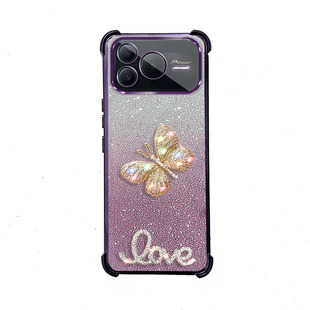 适用荣耀Power2手机壳气囊SER-AN00镶钻立体水钻蝴蝶镜头全包边保护套女士款新品软硅胶防摔保护套奢华潮流