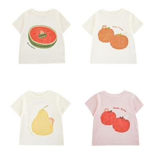 幼悠 女童多味缤果数码印花短袖T恤2025春夏季修身短款弹力上衣潮