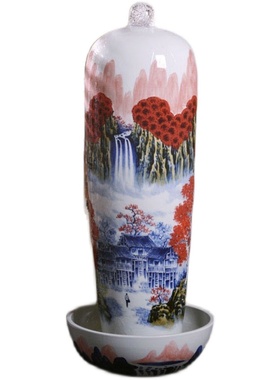 陶瓷手绘彩色山里人家流水摆件