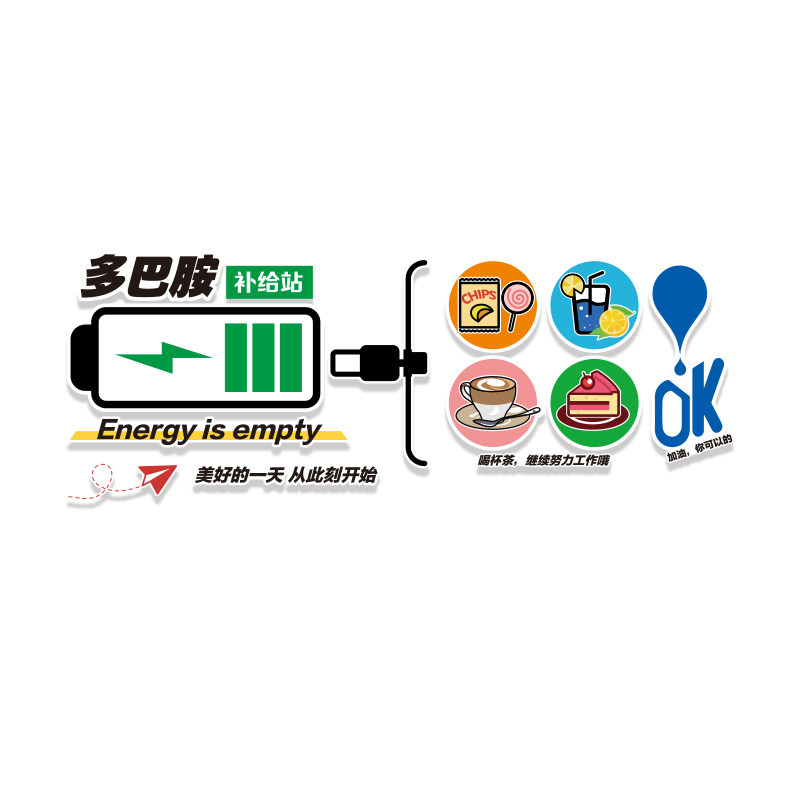 能量补给站文化办公室茶水间布置糖果心情墙面装饰企业背景纸公司
