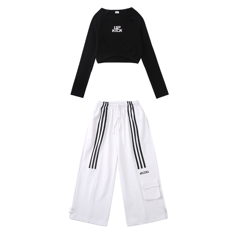 女童爵士舞服装秋女孩露脐嘻哈