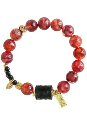 天然红玛瑙红胶花水晶黑檀木手串