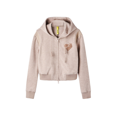 U/TI卡其色短款修身连帽卫衣女百搭设计感潮上衣尤缇时尚冬季新款