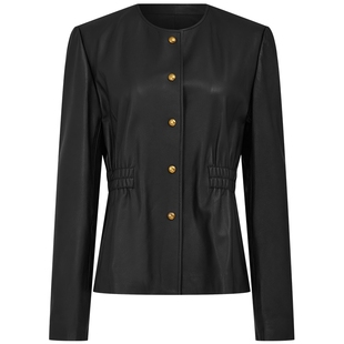 曼德诗绵羊皮外套2025秋季新款时尚弹力收腰设计纯色气质干练皮衣