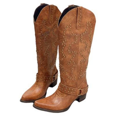 粗跟百搭显瘦高筒靴西部牛仔靴