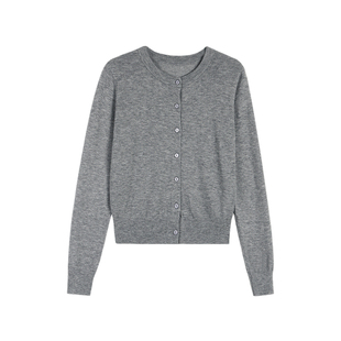 pusumede 简色画卷 圆领针织开衫女外搭简约休闲气质短款长袖上衣