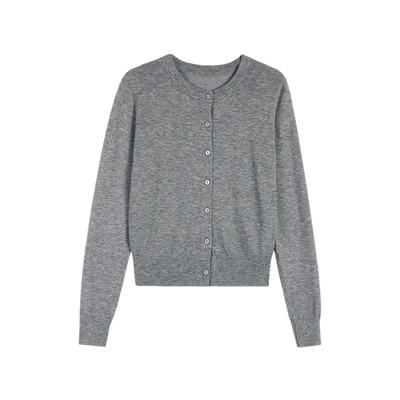 pusumede 简色画卷 圆领针织开衫女外搭简约休闲气质短款长袖上衣