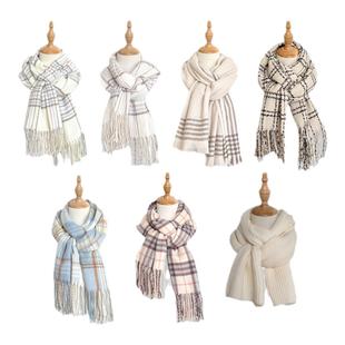 围脖新款秋冬浅色系条纹围巾保暖百搭韩系高级感披肩东京岁时记jk