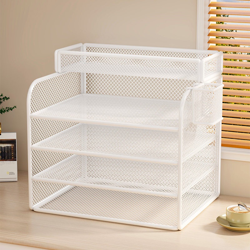 办公桌文件置物架多层金属文件框A4文件架书立桌面文件夹收纳盒书