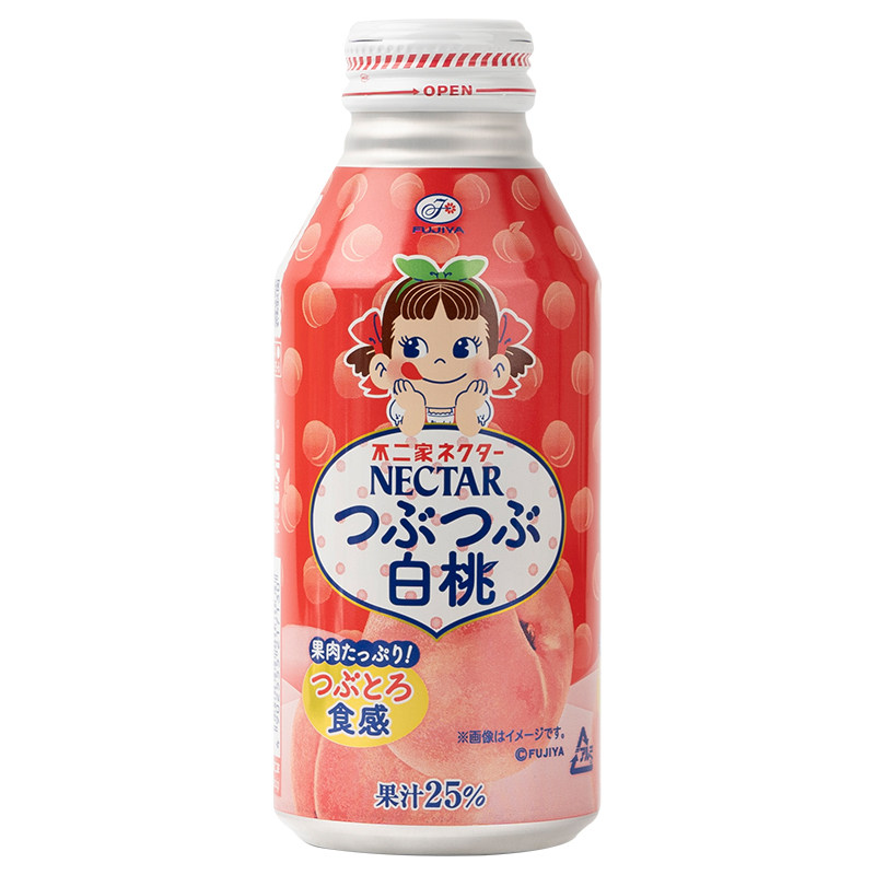 2包邮日本进口不二家白桃饮料水蜜桃果汁25%桃子果肉饮品380ml罐