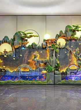 大型组合假山循环鱼缸流水喷泉摆件商铺别墅客厅玄关风水造景装饰