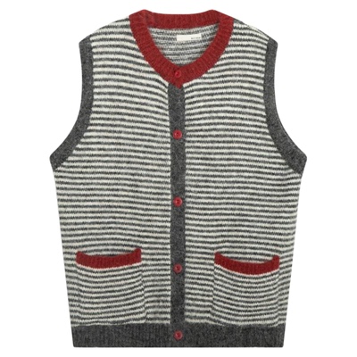 BUCH WEAR马夹女2025冬季新款条纹撞色小众叠穿无袖外套613824