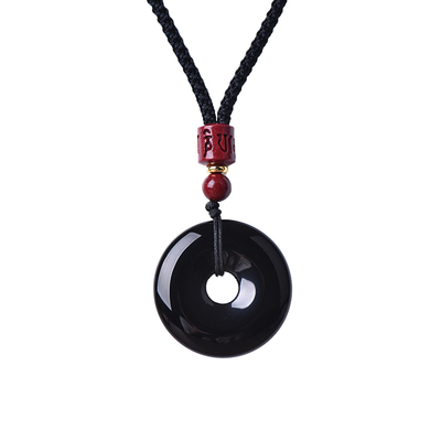 天然黑曜石平安扣吊坠